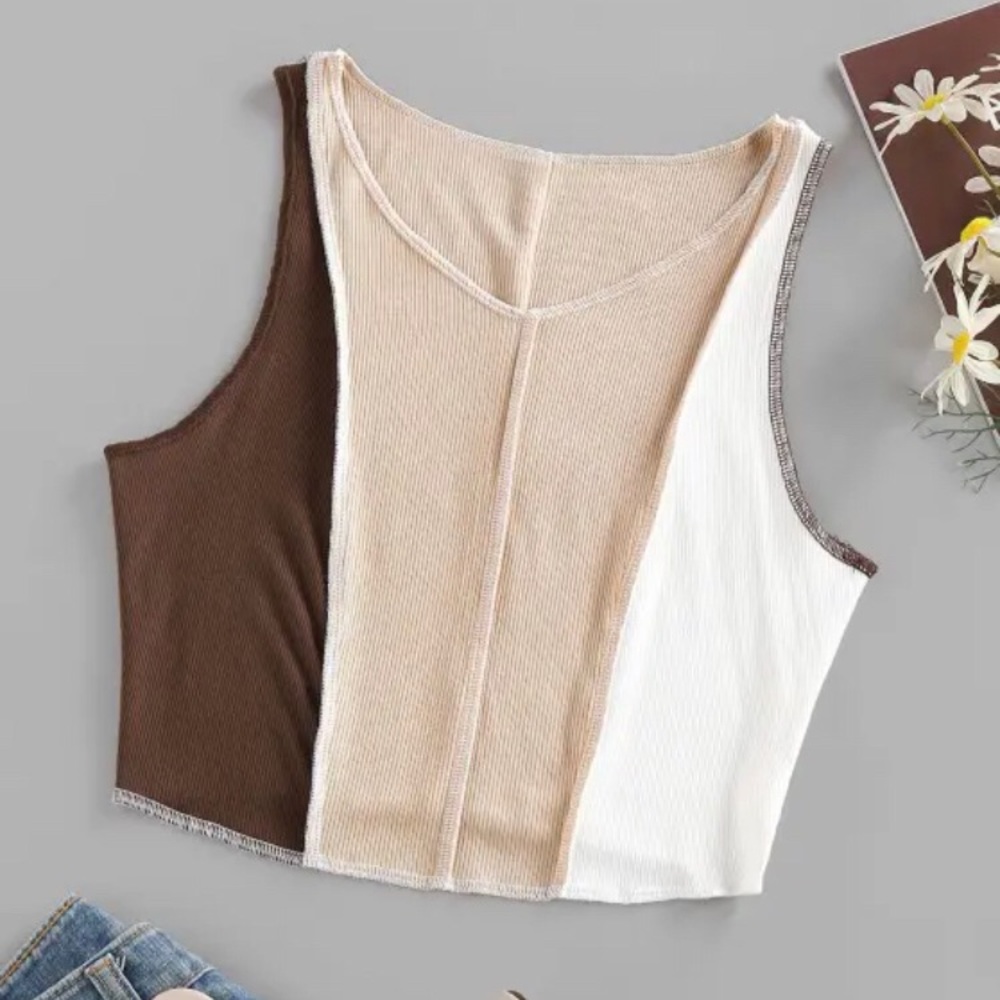 ZAFUL Ribbed Colorblock Exposed Seams Tank Top